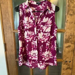 The Limited Ashton Fuscia and White Sleeveless Notched Collar Blouse